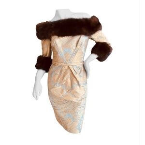 One Of A Kind Bill Blass Jacquard Dress With Russian Sable